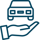 Icon of a car and a hand symbolizing car insurance and safety